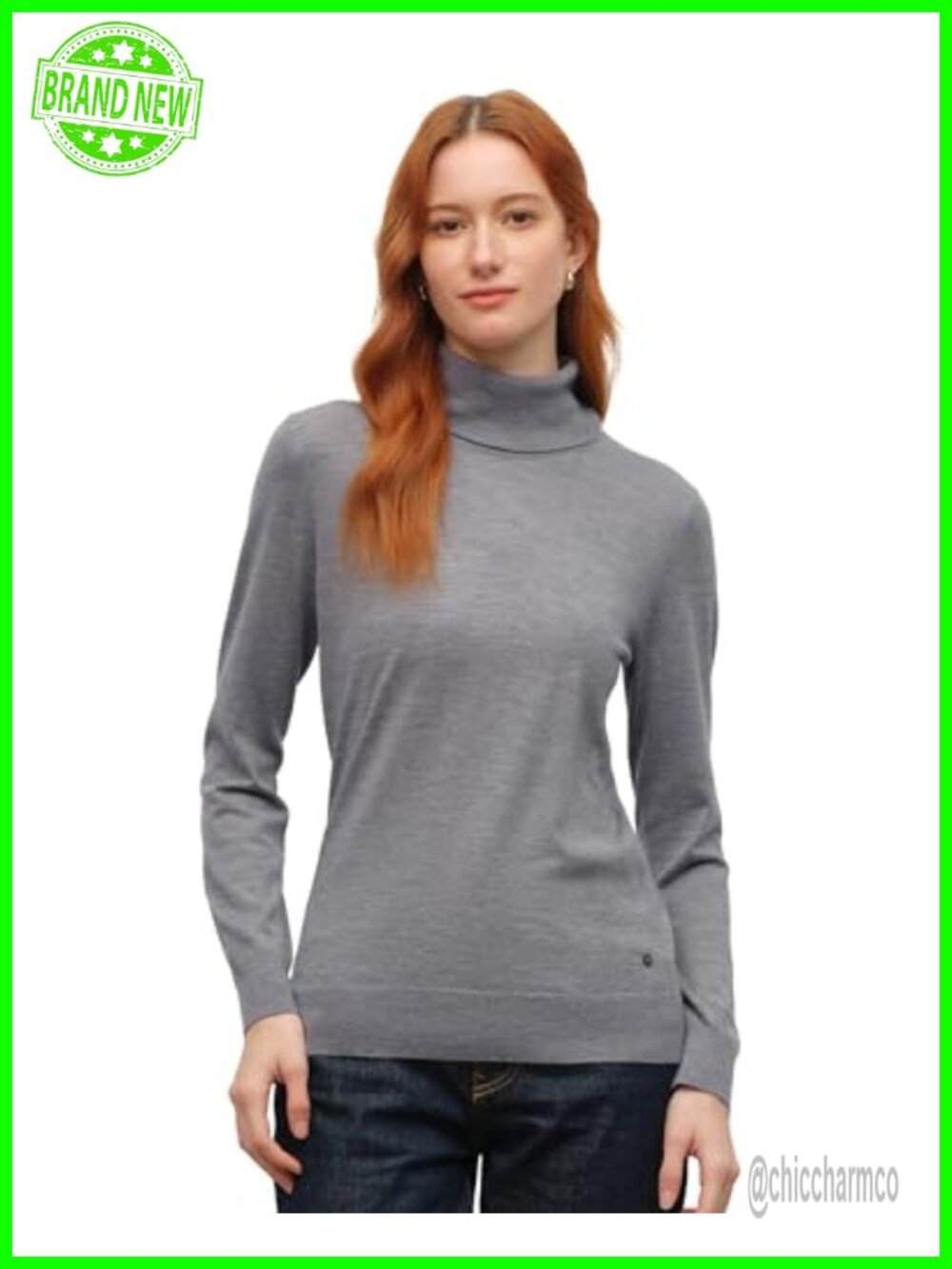 100% Cashmere Turtleneck Fine-Knit Pullover Sweater